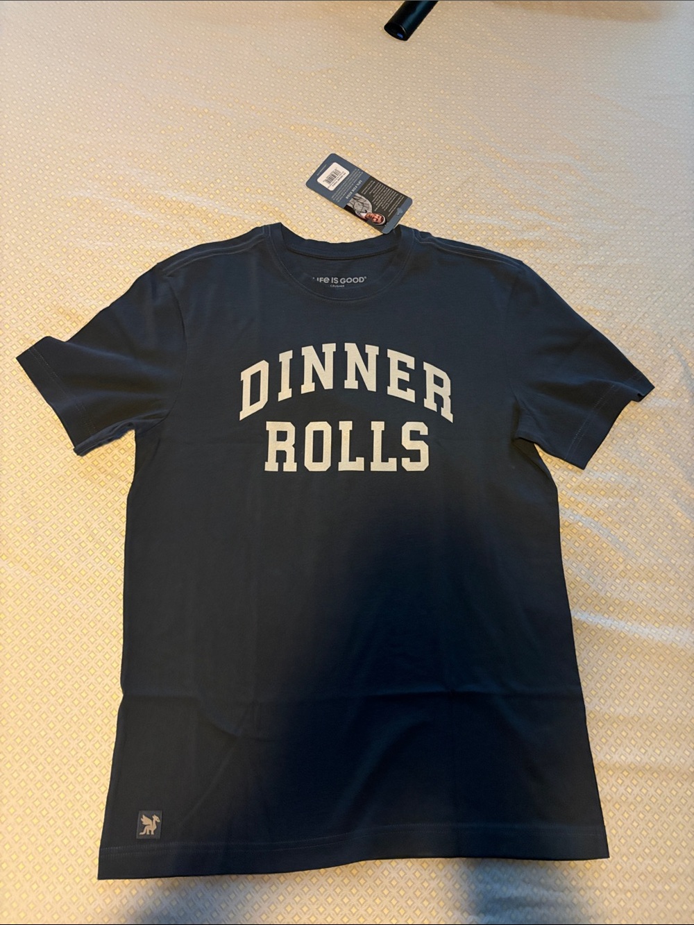 Life Is Good Navy Tee with 'Dinner Rolls' Graphic